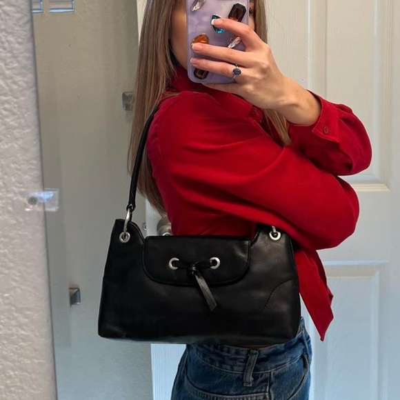 Vintage Genuine Black Leather Handbag - Picture 3 of 6